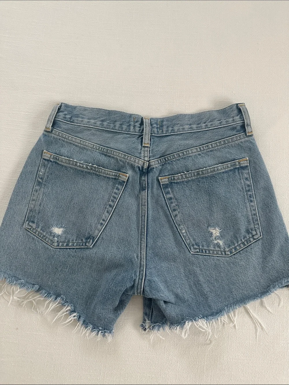 Agolde Parker Long High-Rise Light Blue Distressed Denim Shorts Swapmeet 25